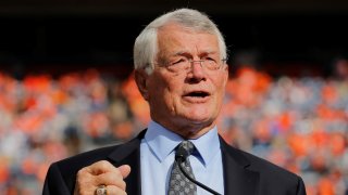 In this Sept. 14, 2014, file photo, former Denver Broncos head coach Dan Reeves is inducted into the Denver Broncos Ring of Fame during an NFL football game between the Broncos and the Kansas City Chiefs in Denver. In the history of NFL games