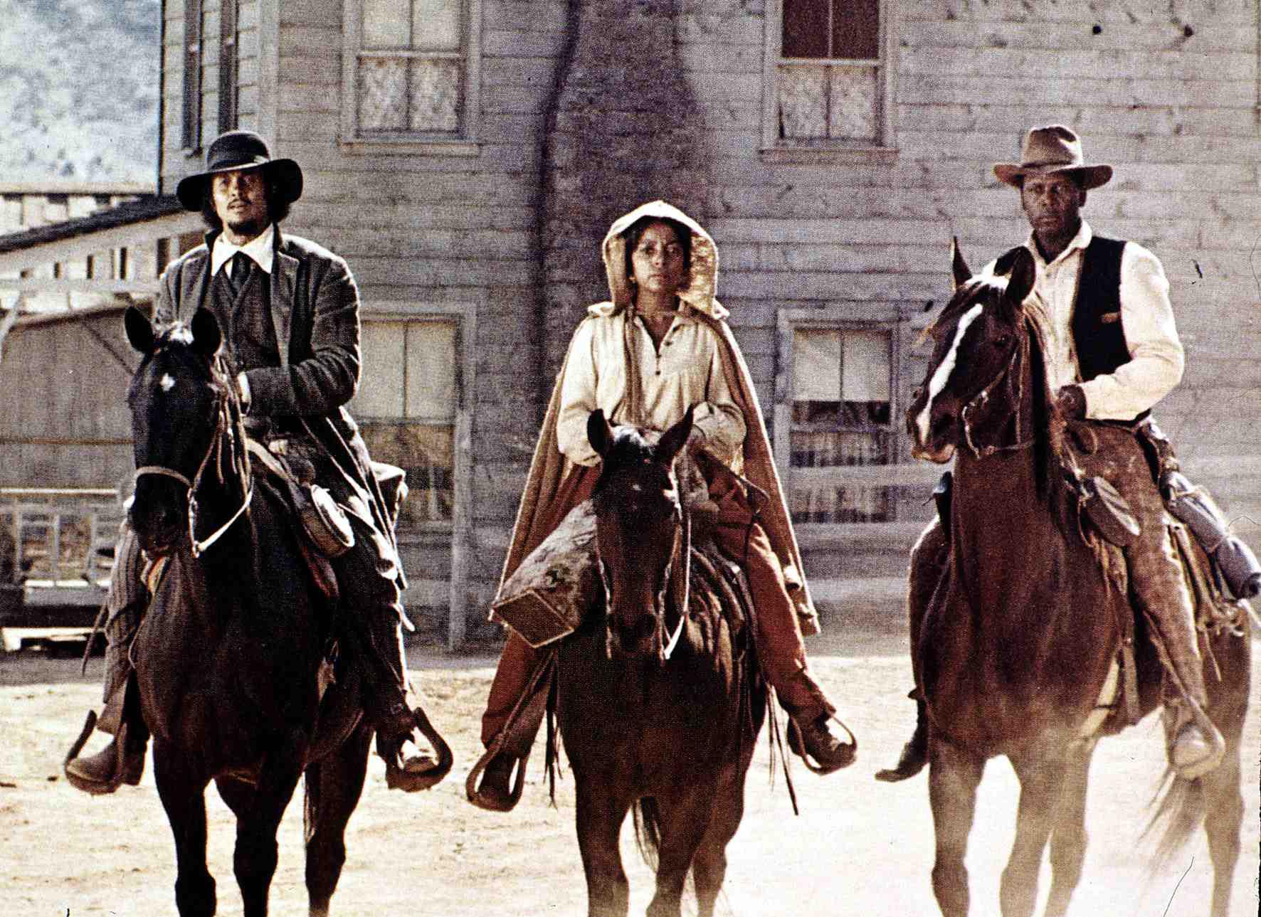 Harry Belafonte, Ruby Dee and Sidney Poitier seen in the 1972 Western, “Buck and the Preacher.” The work was Poitier’s first try at directing.