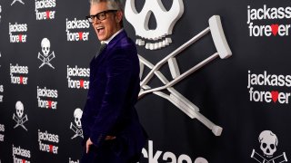 Johnny Knoxville, a cast member and producer of “Jackass Forever,” poses at the premiere of the film, Tuesday, Feb. 1, 2022, at the TCL Chinese Theatre in Los Angeles.