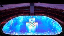 Dancers perform as an image is projected inside the National Stadium prior to the start of the opening ceremony of the 2022 Winter Olympics, Friday, Feb. 4, 2022, in Beijing.