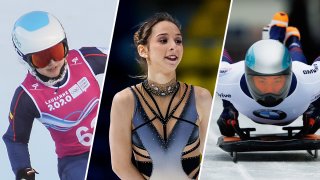 From left: Alpine skier Sarah Escobar, figure skater Hailey Kops and sledder Nathan Crumpton.