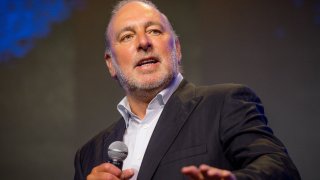 FILE - Pastor Brian Houston speaks on stage during the Hillsong Atlanta grand opening on June 06, 2021 in Atlanta, Georgia.