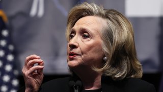 In this photo, former Secretary of State Hillary Clinton speaks during the 2022 New York State Democratic Convention at the Sheraton New York Times Square Hotel on February 17, 2022 in New York City.