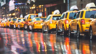 Taxis lines up in a row