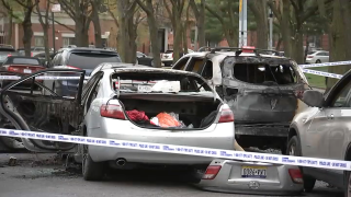 Multiple cars were burned on a Bronx street after a morning fire.