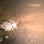 This image of the backshell and supersonic parachute of NASA’s Perseverance rover was captured by the agency’s Ingenuity Mars Helicopter during its 26th flight on Mars on April 19, 2022.
