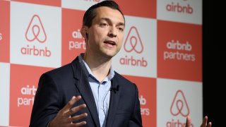 Airbnb Inc. co-founder and chief strategy officer Nathan Blecharczyk speaks during a news conference in Japan in June of 2019.