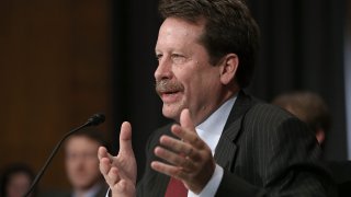 Dr. Robert Califf testifies during his nomination hearing before the Senate Health, Education, Labor and Pensions Committee November 17, 2015 in Washington, DC.