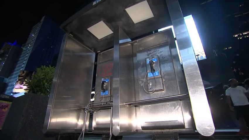 Public payphone in Times Square before removal.