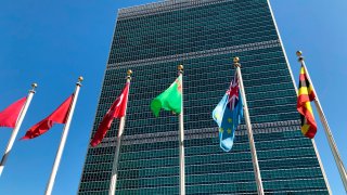 Flags fly outside the United Nations headquarters during the 74th session of the U.N. General Assembly, Saturday, Sept. 28, 2019. At this year's annual gathering at the United Nations, well-known flash points such as the Middle East and trade tensions got lots of airtime, but some leaders also used their time on the world stage to highlight international disputes that don't usually command the same global attention.