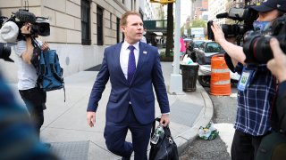 NEW YORK, USA – APRIL 28: Andrew Giuliani leaves the apartment of his father Rudy Giuliani, the former President Donald Trump’s personal attorney and the former mayor of New York City, after FBI has executed a search warrant in Manhattan of New York City, United States on April 28, 2021. (Photo by Tayfun Coskun/Anadolu Agency via Getty Images)