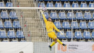 Goalkeeper Benjamin Buechel of Liechtenstein at the goal of Chus Rubio of Andorra during the UEFA Nations League League D Group 1 match between Andorra and Liechtenstein at Estadi Nacional on June 10, 2022, in Andorra la Vella, Andorra.