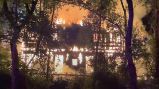 Fire destroys home in the Hamptons.
