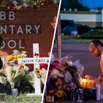 Photos of memorials to honor mass shooting victims in Uvalde, Texas and Buffalo, New York