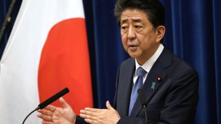 Japanese Prime Minister Shinzo Abe speaks during a press conference at the prime minister official residence in Tokyo, Japan, 28 August 2020.