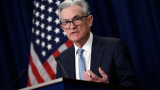 US Federal Reserve Chair Jerome Powell speaks during a news conference at the Federal Reserve Building in Washington, DC, June 15, 2022.
