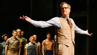Jeff Daniels takes a bow during curtain call after the opening night performance of "To Kill A Mocking Bird"