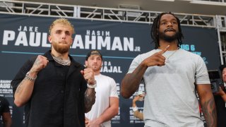 Jake Paul and Hasim Rahman face-off during a press conference at Madison Square Garden