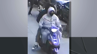 Robbery duo seen on back of motorized scooter wanted by police for string of crimes.