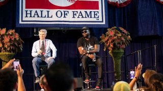 Hall of Fame Class of 2022 Inductee David Ortiz addresses the media during a press conference during the 2022 Hall of Fame weekend at the National Baseball Hall of Fame on July 23, 2022 in Cooperstown, New York. (Credit: Getty)