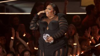 Lizzo accepts the Video For Good award for ‘About Damn Time’ onstage at the 2022 MTV VMAs at Prudential Center on August 28, 2022 in Newark, New Jersey.