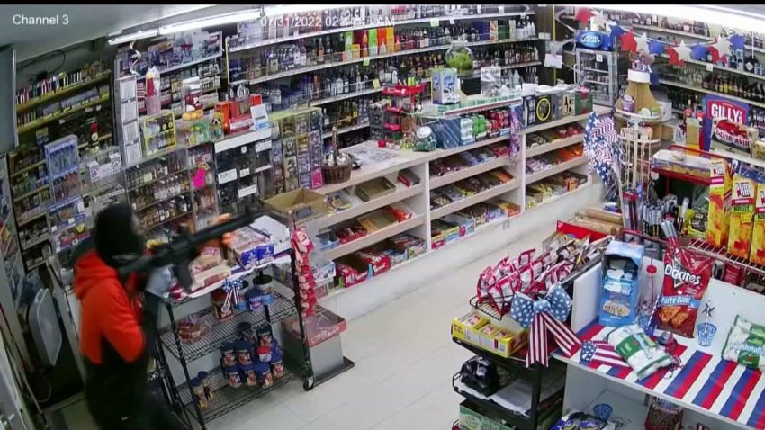 Armed robbers scrambled for cover Sunday morning when a Riverside County liquor store owner opened fire with his own gun from behind the counter.