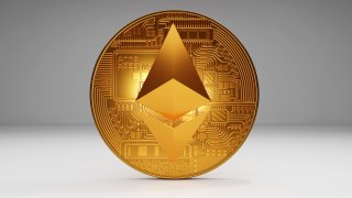 A render of an Ethereum token.