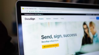 The Docusign Inc. website on a laptop computer arranged in Dobbs Ferry, New York, U.S., on Thursday, April 1, 2021.