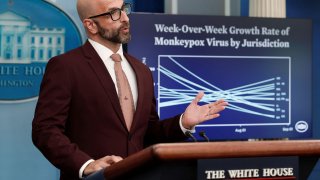 Dr. Demetre Daskalakis, the White House National Monkeypox Response Deputy Coordinator, answers questions at the daily White House press briefing in Washington, September 7, 2022.
