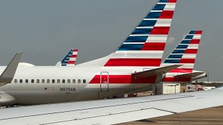 American Airlines jet parked at LaGuardia International Airport in New York. 