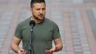 Ukraine’s President Volodymyr Zelenskyy speaks during a joint news briefing with Polish Prime Minister Mateusz Morawiecki and Latvian President Egils Levits, amid Russia’s attack on Ukraine, in Kyiv, Ukraine September 9, 2022.