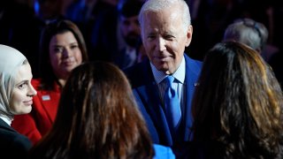 President Joe Biden greets people after speaking at the United We Stand Summit in the East Room of the White House in Washington, Thursday, Sept. 15, 2022.