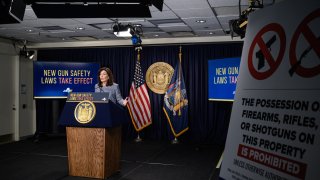 Kathy Hochul at press conference for new gun legislation