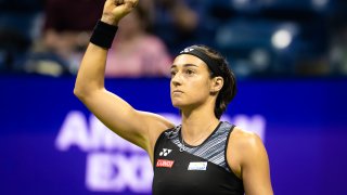 NEW YORK, NEW YORK – SEPTEMBER 06: Caroline Garcia of France celebrates winning a point against Coco Gauff of the United States in her quarter-final match on Day 9 of the US Open Tennis Championships at USTA Billie Jean King National Tennis Center on September 06, 2022 in New York City.