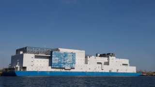 NEW YORK, NY – MARCH 9: The Vernon C. Bain Center, a jail built on a barge sits in the East River across from the Rikers Correctional Center on March 9, 2021 in New York City