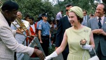 NEW YORK, USA - JULY 09: Queen Elizabeth ll greets a jazz musician in New York during a State Visit to the United States on July 09, 1976 in New York, USA. (Photo by Anwar Hussein/Getty Images)
