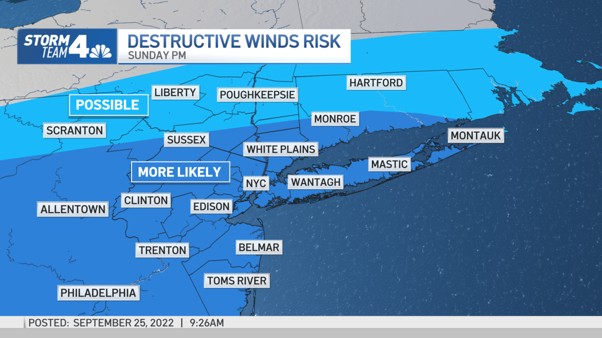 Wind Risk NYC Weather: Sunday Storm Brings Big Wind Risk – NBC New York