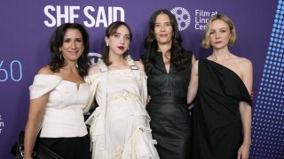Jodi Kantor, from left, Zoe Kazan, Megan Twohey and Carey Mulligan attend the premiere of "She Said" at Alice Tully Hall during the 60th New York Film Festival on Oct. 13, 2022, in New York.
