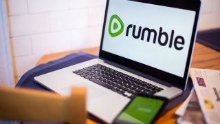 The Rumble video platform logo on a laptop computer arranged in Hastings on Hudson, New York, on Saturday, Jan. 23, 2021.