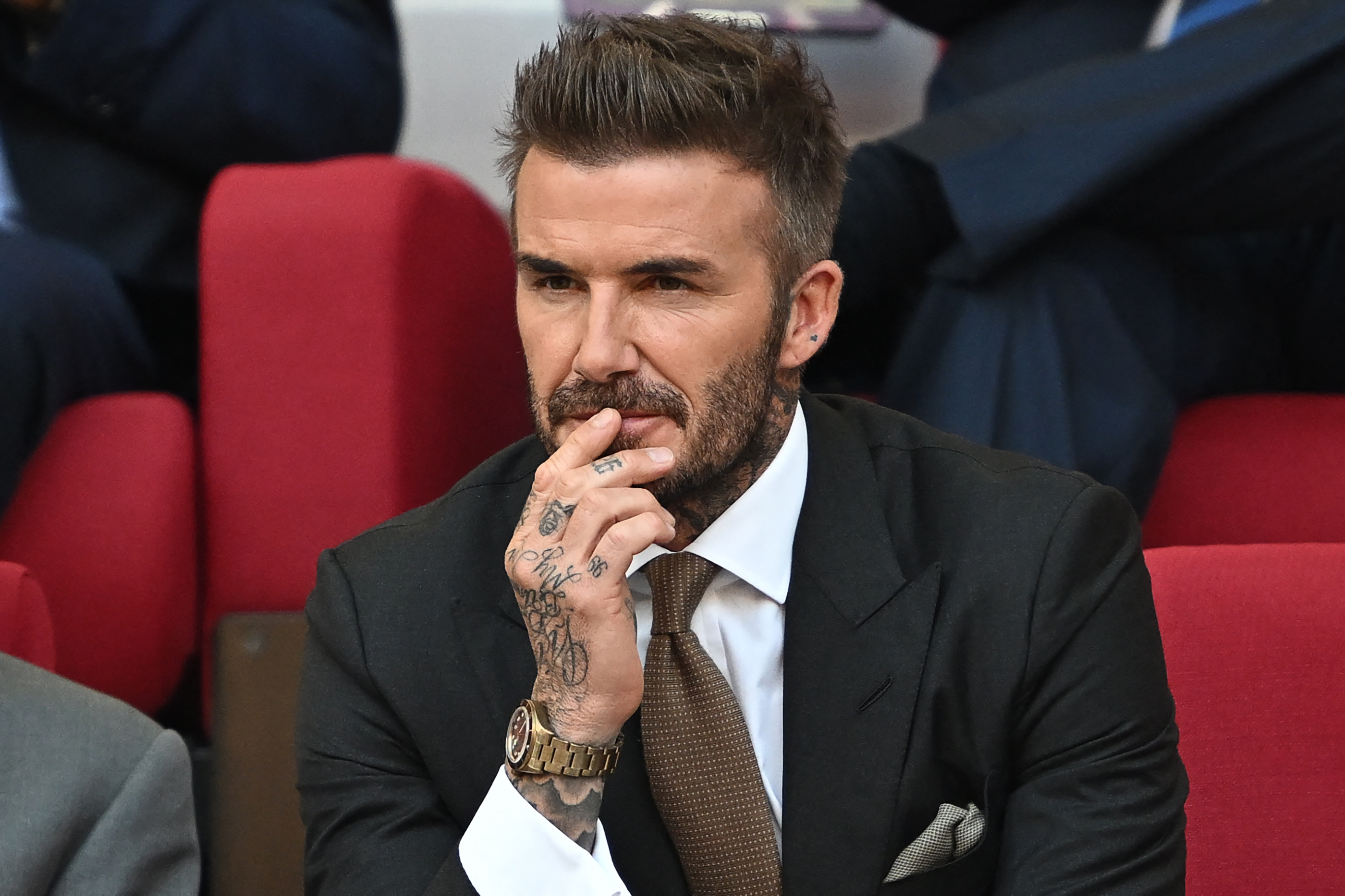 Former England player David Beckham attends the Qatar 2022 World Cup Group B football match between England and Iran at the Khalifa International Stadium in Doha on Nov. 21, 2022.