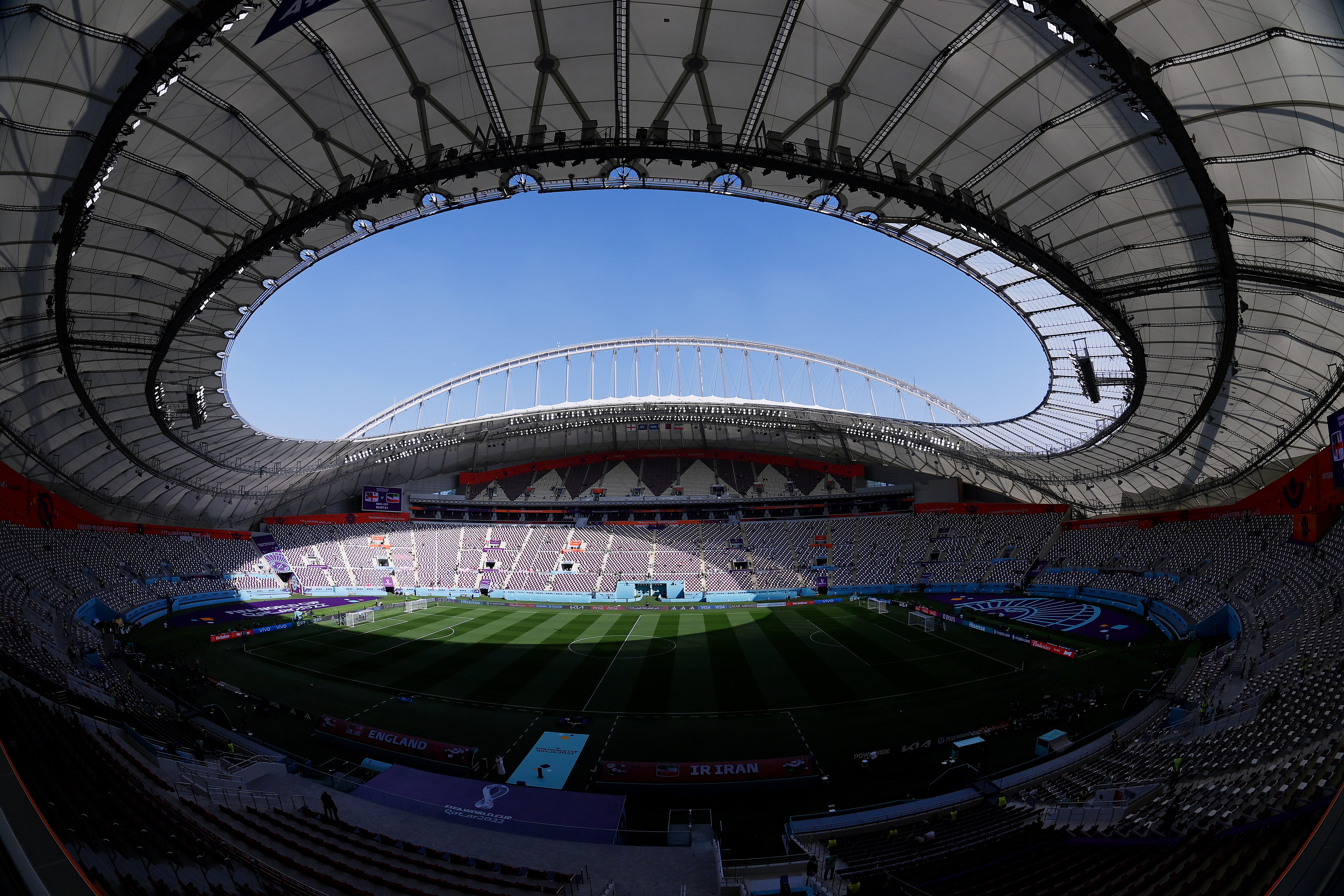 A general view of Khalifa International Stadium prior to the FIFA World Cup Qatar 2022 Group B match between England and IR Iran, Nov. 21, 2022, in Doha.