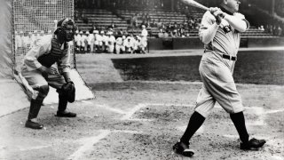 (Original Caption) Babe Ruth (1895-1948), American baseball player, batting. Undated photograph.