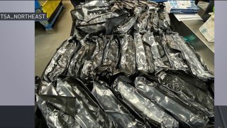 Thirty bags each containing about three pounds of marijuana were found inside a passenger’s checked bag at JFK Airport