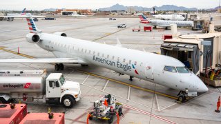 American Eagle Bombardier CRJ-900ER aircraft seen at Phoenix Sky Harbor International Airport.