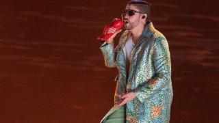 MEXICO CITY, MEXICO – DECEMBER 09: Bad Bunny performs during his first concert at Azteca Stadium as a part of World’s Hottest Tour on December 9, 2022 in Mexico City, Mexico.