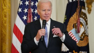 US President Joe Biden speaks while hosting bipartisan mayors attending the US Conference of Mayors Winter Meeting, in the East Room of the White House in Washington, DC, on January 20, 2023.