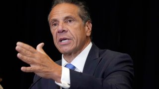 New York Gov. Andrew Cuomo speaks during a news conference at New York's Yankee Stadium on July 26, 2021.