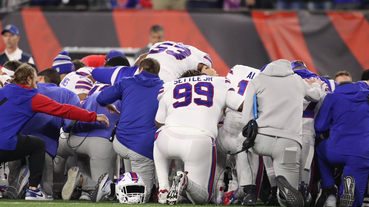 Terrifying football moment as Bills' Hamlin collapses after tackle