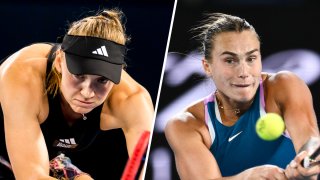 Elena Rybakina, left, and Aryna Sabalenka seen at the 2023 Australian Open.