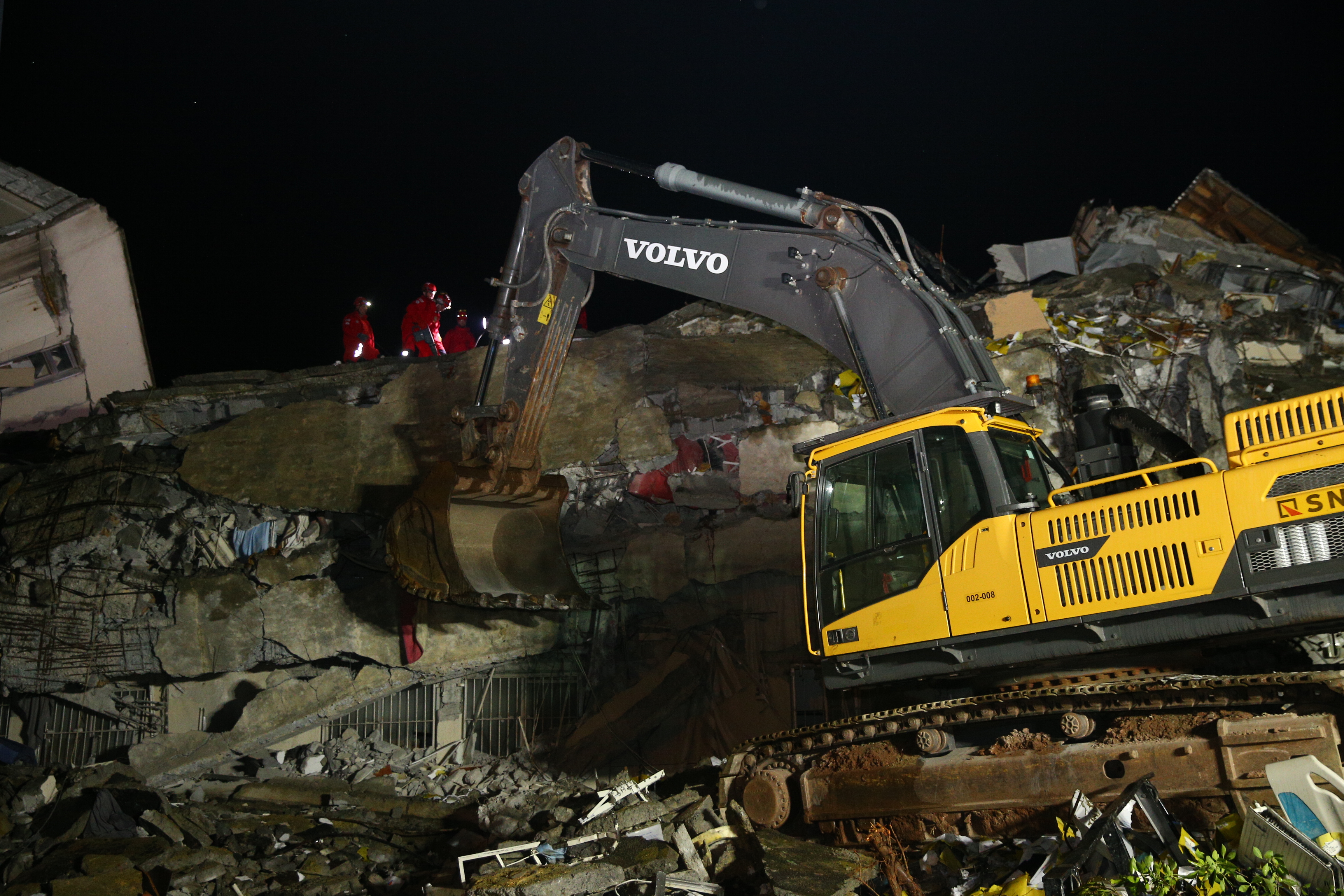 Search and rescue operations are carried out in the wreckage in Hatay, after 7.7 and 7.6 magnitude earthquakes hit Turkey’s Kahramanmaras, on Feb. 6, 2023.